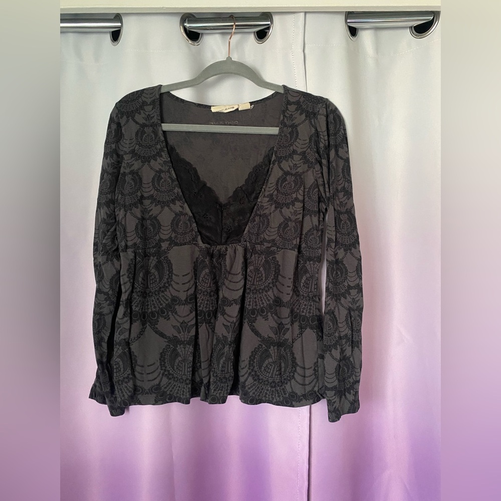 DKNY Baby Doll Blouse with Lace Trim size XL